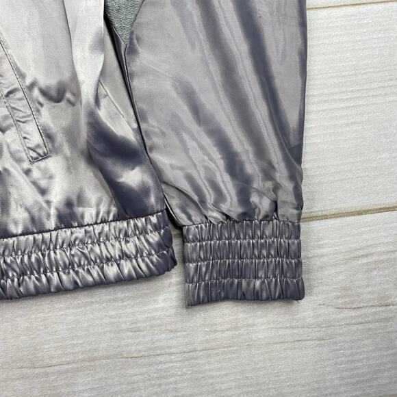 Gilded Intent Jacket Women L Gray Silver Satin Full ZipLightweight Boho Shacket - Picture 2 of 10